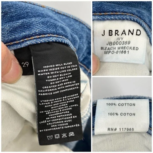 J Brand Womens Ivy High Rise Crop Straight Jeans Bleach Wrecked Size 29